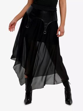 Cosmic Aura Faux Leather & Chiffon Maxi Skirt